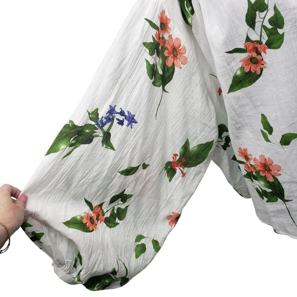 Scoop Womens White Floral Crinkle Gauze Shirt with Blouson Sleeves XXL 20 - Picture 9 of 15